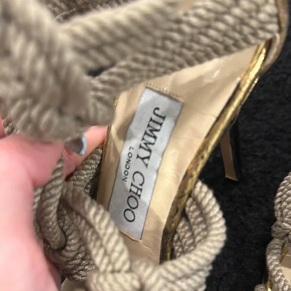 Jimmy Choo Gold and Cream Sandals with Luxurious Design